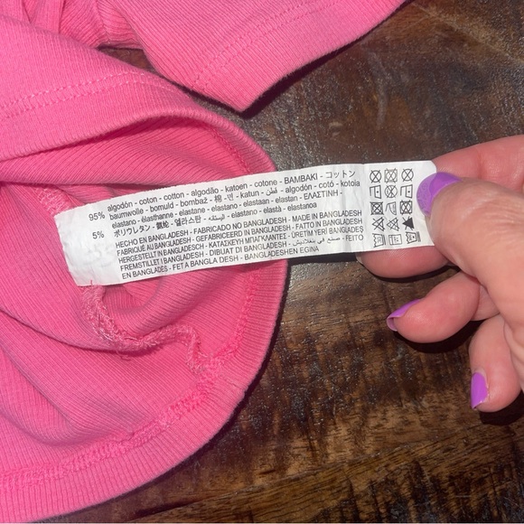 Zara Pink Collared V- Neck Ribbed Cropped Cotton Top Short Sleeve Women Sz M - Picture 8 of 8